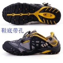 底带孔 子情侣登山钓鱼男鞋 男式网面透气户外涉水溯溪速干运动鞋