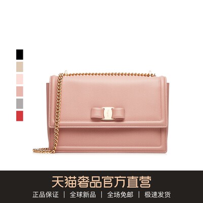 FERRAGAMO/菲拉格慕 粉红色牛皮翻盖甜美蝴蝶结单肩包女包