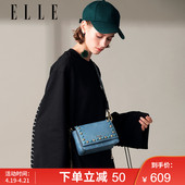 ELLE女包新款 单肩包80138斜挎链条包铆钉包印花宽肩带个性 小方包