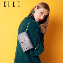 ELLE女包新款 单肩包70537欧美时尚 蛇纹牛皮斜挎包小方包链条包女