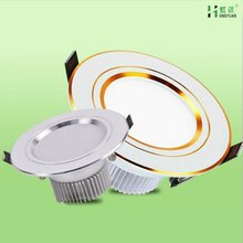 高亮金色天花防雾洞灯 虹远LED筒灯2.5寸3W5W4寸12W三色变光孔灯