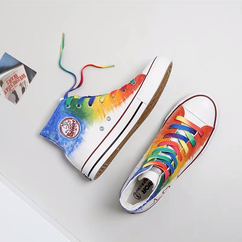 Huili Starry Sky Shoes Canvas Shoes Women's Shoes Men's 2019 New Autumn Co branded Fantasy Rainbow Explosion Modified Hand-painted Graffiti Board Shoes