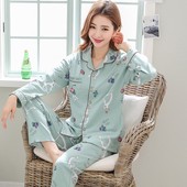 宽松春秋季胖mm大码 韩版 牌睡衣女秋装 纯棉长袖 高档正品 可外穿休闲