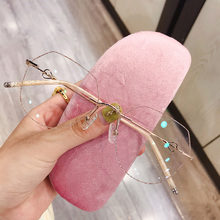 近视眼镜女镂空爱心钻石无框眼镜素颜大脸有度数眼镜架配成品眼镜