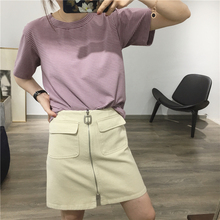 韩版 棉T恤女简约宽松圆领上衣 百搭显瘦短袖 万年条纹控 细米家