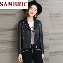 Sambric2018春季新款真皮皮衣女 韩版绵羊皮机车款修身女装外套图片