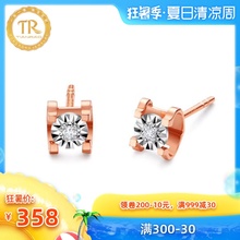 真钻经典 女款 四爪显钻简约时尚 香港TR钻石耳钉18K金牛头正品 耳环