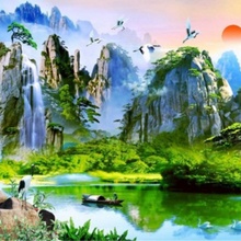 玄关客厅电视沙发背景水晶釉 3D立体山水画陶瓷雕刻 瓷砖背景墙