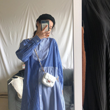 连衣裙女 春装 2019新款 不规则小设计感条纹衬衫 女装 ZILING吱呤