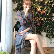 正品 性感V领荷叶边碎花连衣裙女CM669蒖vn 薄薄好穿 韩国代购 爆款