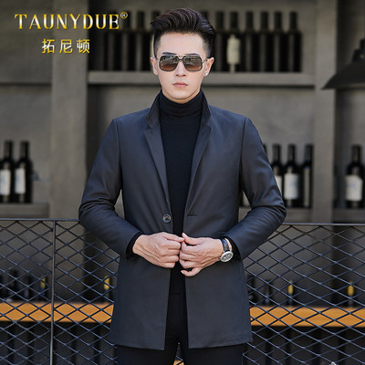 TAUNYDUE2018新款韩版中长款真皮皮衣男式水貂立领无缝羽绒JB809