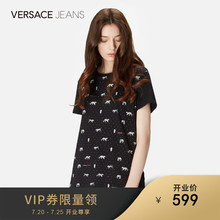 【】Versace jeans范思哲春夏18纯棉黑色虎纹波点短袖女士T恤图片