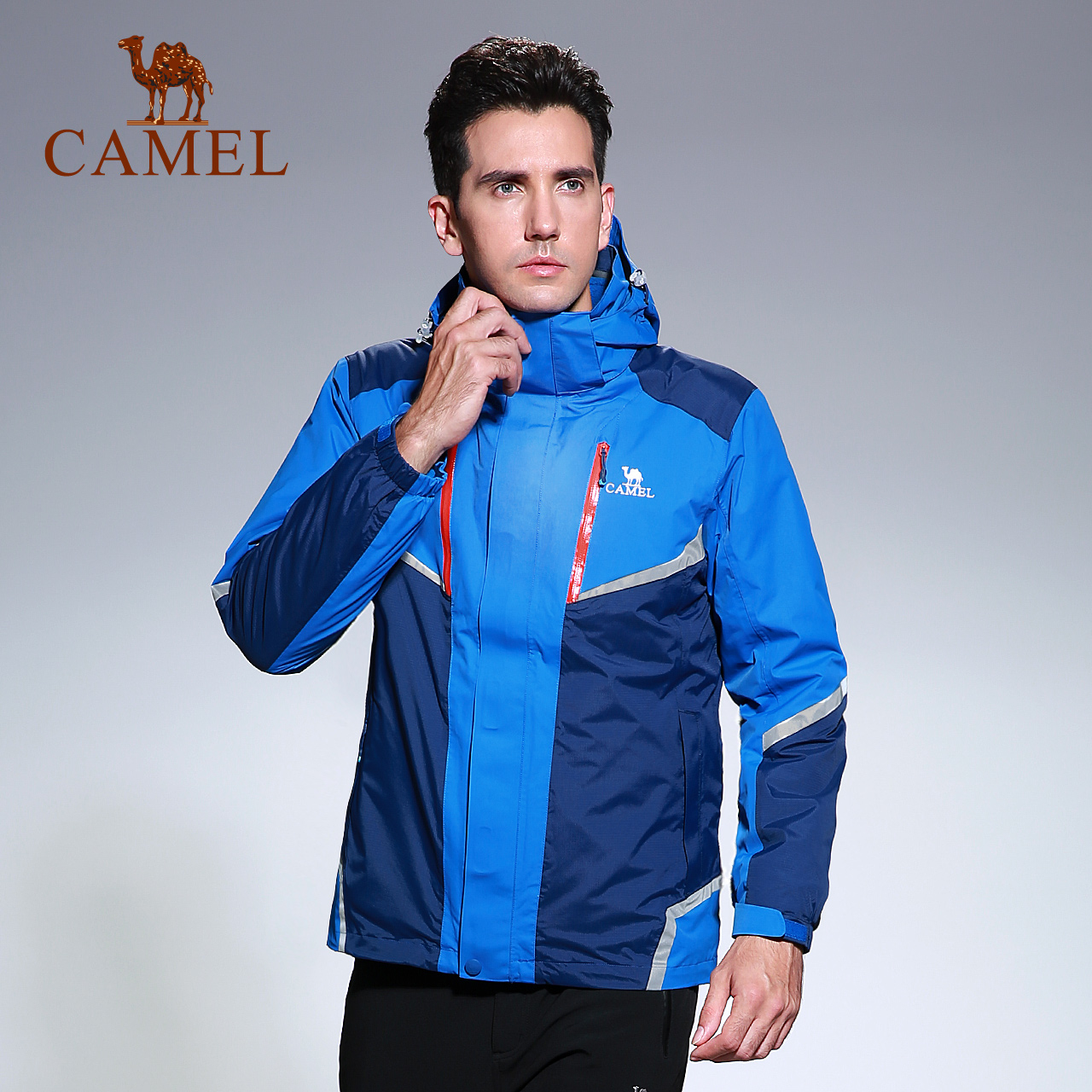 Camel Outdoor Racing Suit Men's plush and thickened windproof, breathable, and heat absorbing three-in-one or two-piece hiking suit