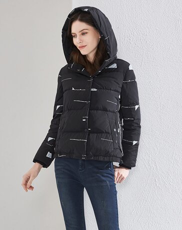 清仓特卖玖姿2017冬新款奥莱店修身短款连帽羽绒服女商品大图