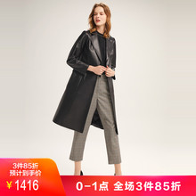 JUZUI/玖姿2018冬装新款显瘦真皮女式风衣外套皮衣女长图片