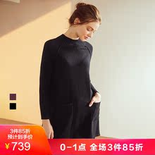 JUZUI/玖姿奥莱店2018秋装新款口袋套头羊毛针织衫女长款毛衣图片