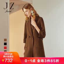 JUZUI/玖姿2018冬装羊毛双面呢大衣女翻领双排扣外套图片