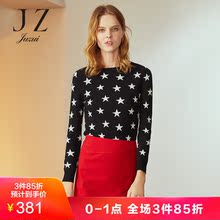 JUZUI/玖姿奥莱店2018冬装时尚星星印花薄针织女套头上衣女图片