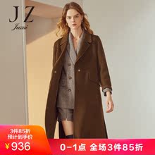玖姿女装2018新款西装领双面呢中长款羊毛大衣女毛呢外套图片