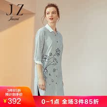 JUZUI/玖姿玖姿2018秋装前短后长竖条纹绣花长款衬衫女显瘦图片