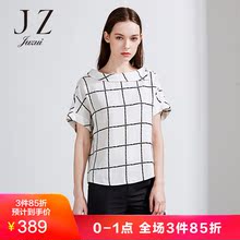 玖姿奥莱翻领短袖短袖T恤夏女装2018新款时尚宽松上衣图片