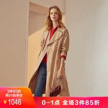 JUZUI/玖姿奥莱店2018秋装新款暗扣中长风衣女外套显瘦腰带款图片