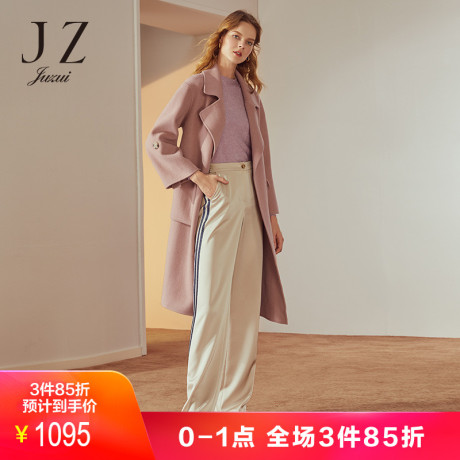 JUZUI/玖姿2018冬装新款无扣中长款羊毛大衣女外套过膝商品大图
