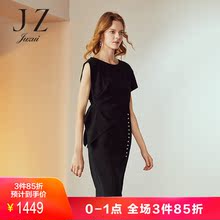 JUZUI/玖姿奥莱店2018秋季新款无袖钉珠收腰显瘦开叉连衣裙女图片