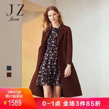 JUZUI/玖姿奥莱店2018冬装羊毛西装领一粒扣中长双面呢大衣女图片