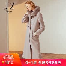玖姿2018冬装狐狸大毛领韩版长款过膝毛呢外套双面呢大衣女图片