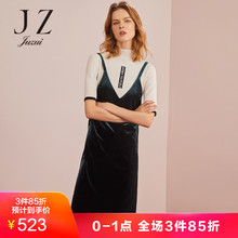 玖姿2018秋装新款气质丝绒吊带连衣裙女中长款外穿图片