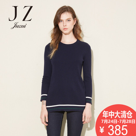 玖姿奥莱旗舰店2018冬新款纯色圆领气质羊毛毛衫套头针织女商品大图