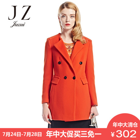 JUZUI/玖姿奥莱店女冬装新修身优雅经典双排毛呢外套商品大图
