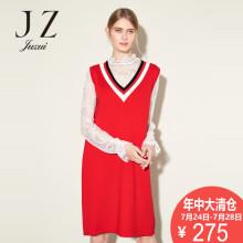 JUZUI/玖姿奥莱店V领上衣女秋季新款套头撞色中长款针织衫图片