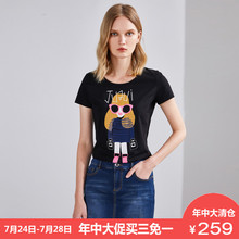 JUZUI/玖姿奥莱旗舰店2018夏装新款人物图案气质修身女式T恤图片