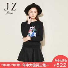 JUZUI/玖姿奥莱店2018冬装新款撞色图案时尚套头单上衣图片