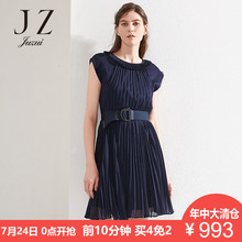 JUZUI/玖姿2018新款正品无袖圆领雪纺连衣裙女收腰腰带百褶裙显瘦图片