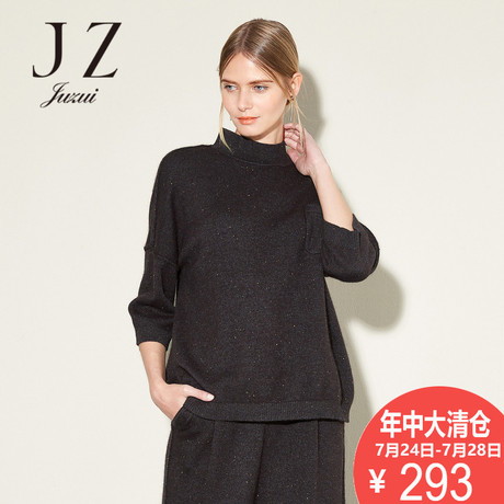 JUZUI/玖姿长袖上衣秋季新款套头休闲半宽松高领毛衫女装商品大图