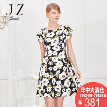 JUZUI/玖姿奥莱旗舰店2018夏装正品新款圆领短袖收腰印花连衣裙女图片