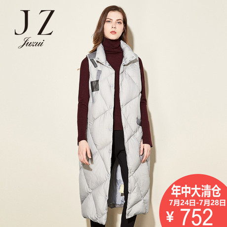 JUZUI/玖姿2018冬新款立领无袖单排扣奥莱店女羽绒马甲商品大图