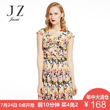 JUZUI/玖姿奥莱店女夏装复古碎花荷叶边钉珠V领连衣裙图片