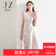 玖姿2018夏装圆领无袖白色蕾丝长裙连衣裙女礼服图片