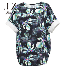 JUZUI/玖姿印花时尚圆领短袖宽松t恤雪纺上衣女夏装新款正品图片