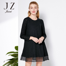 玖姿JUZUI/玖姿2017春装新款 裙子蕾丝网布双层中长连衣裙女图片