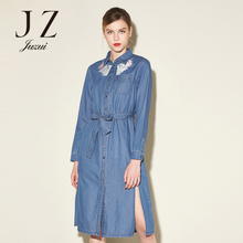 JUZUI/玖姿奥莱绣花拼接中长款上衣2018春新款休闲长袖衬衫图片