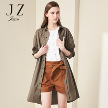 JUZUI/玖姿奥莱2018秋装新款纯色通勤单排扣衬衫款风衣外套女图片