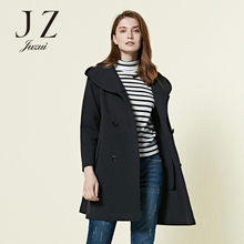 JUZUI/玖姿2018秋装新款纯色连帽翻领双排扣女装外套女图片