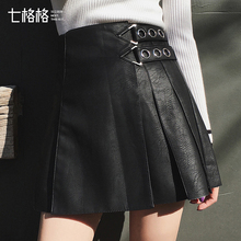 a字半身裙女高腰黑色韩版2018新款女装春装时尚百褶裙 短裙pu裙子图片