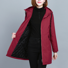 连帽风衣女中长款冬季女装2018新款宽松休闲棉服加厚大码夹棉外套图片