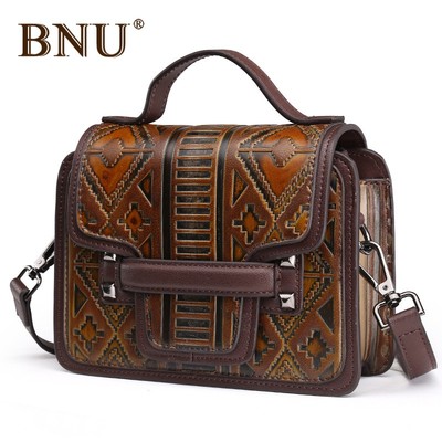 BNU20新款女包擦色手提包复古工艺纯手工擦色单肩包斜跨包BQ815